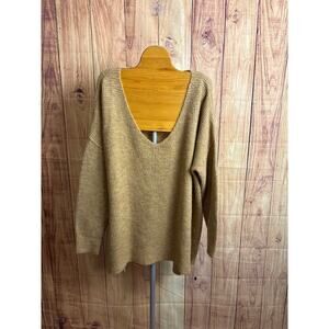 Free People FP Intimately Oversized Knit V Neck Sweater Tan Size XS/S New
